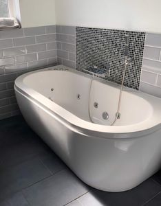SBC - 1700 x 800 mm D shape Trojan Decadence 24 Jet Double Ended Whirlpool Spa Bath