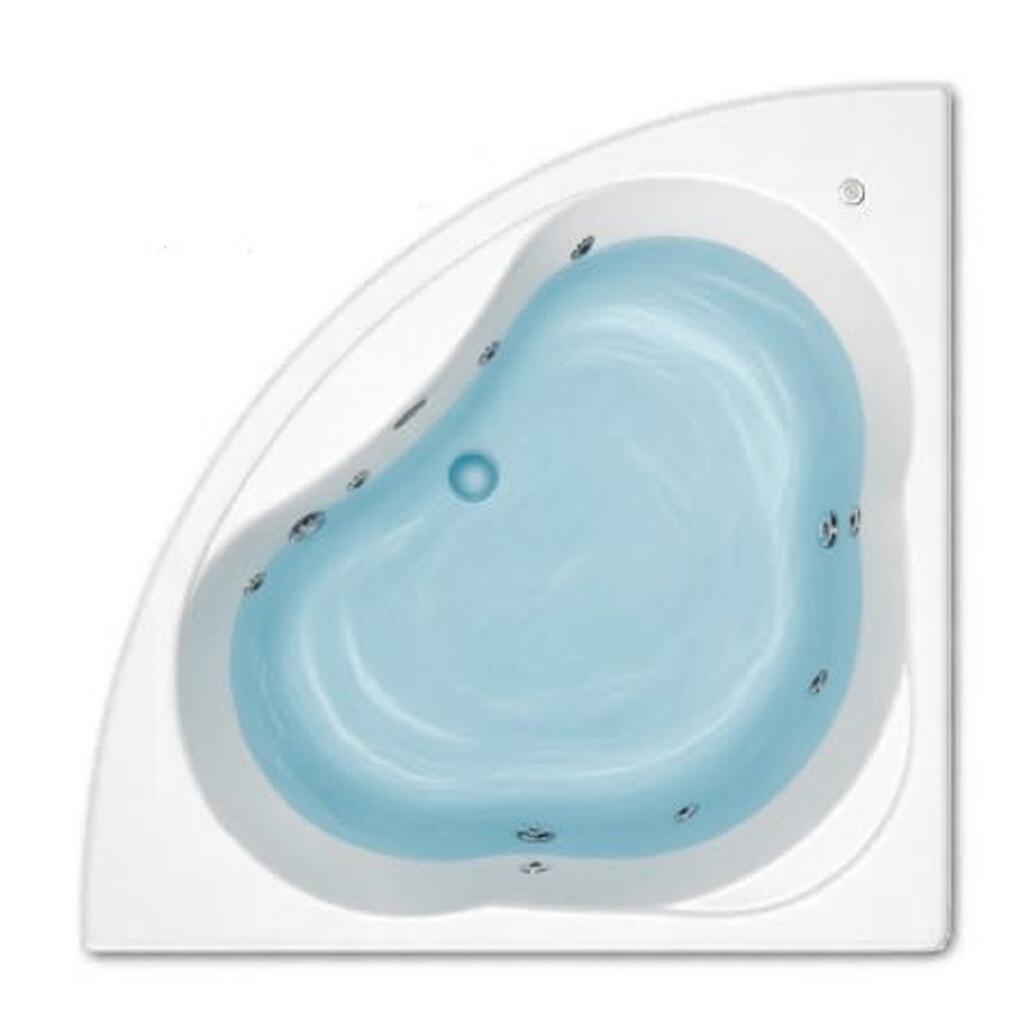 Trojan Laguna 1200 mm x 1200 mm 8 Jet Corner Bath filled with water