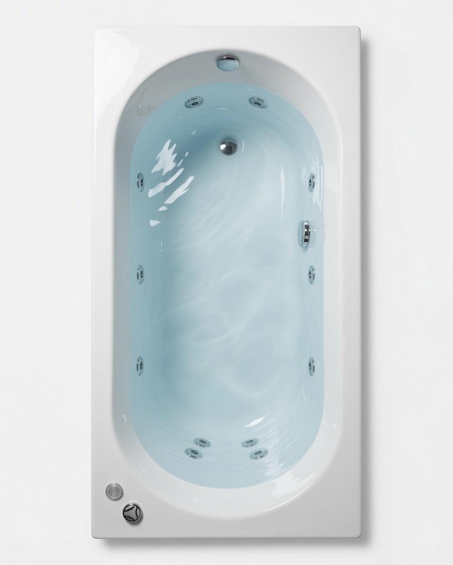 1700 x 800 mm 12 Jet Trojan Cascade Whirlpool Bath filled with water