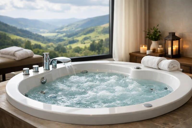 Luxury spa bath in a Welsh bathroom setting
