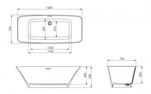 technical drawing Ramsden & Mosley Anglesey Freestanding Bath 1700 x 750 mm