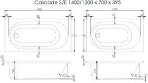 Trojan Cascade 1200 x 700 mm Technical Drawing