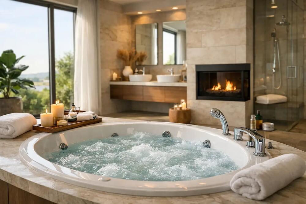 Jacuzzi style bathroom with whirlpool bath as the centrepiece for everyday luxury