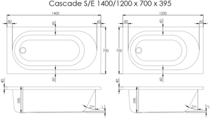 Trojan Cascade 1400 x 700 mm Technical Drawing