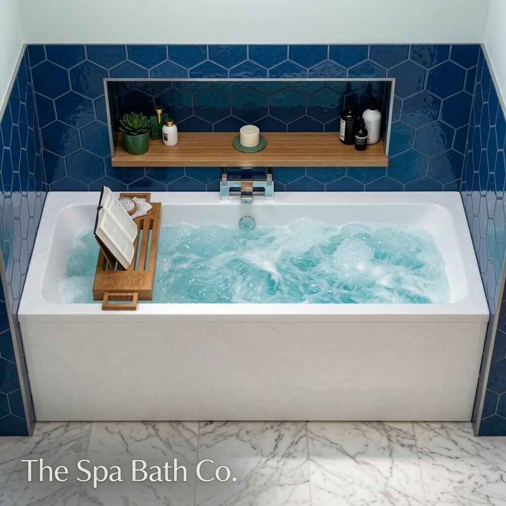 Room Shot of SBC - Beaufort Portland 1900 x 900 mm Double Ended Large Whirlpool Jacuzzi Bath filled with water