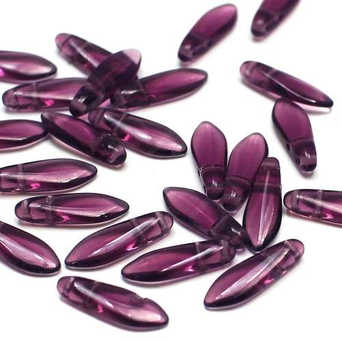 5x16mm Czech glass glass beads amethyst — high-quality two-hole beads ideal for jewelry making, bead weaving, and crafts
