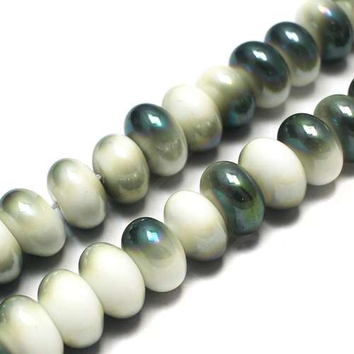 Ceramic Rondelle - 16x9mm - White with Green