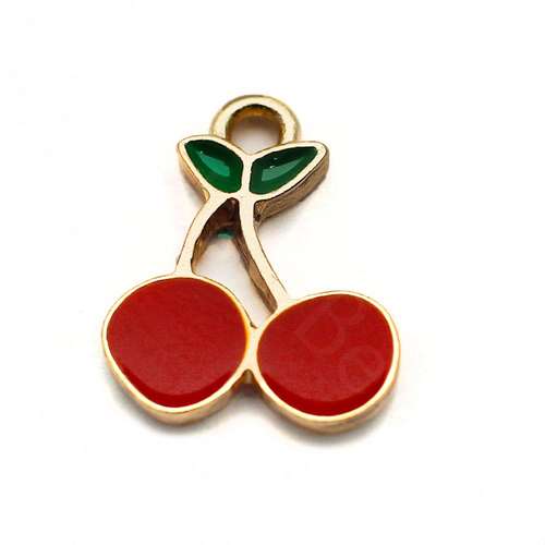 Enamel Gold Charm - Cherries 2pc