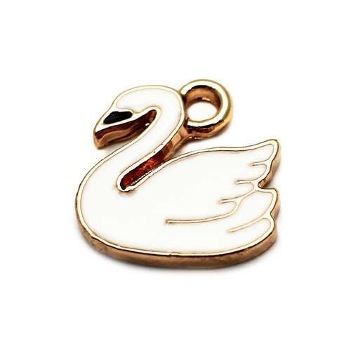 Enamel Gold Charm - White Swan 2pc