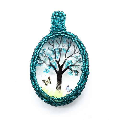 Encasing Everbloom Cabochon Pendant Kit turquoise tree jewelry making kit — DIY set with beads and instructions for creating handmade jew…