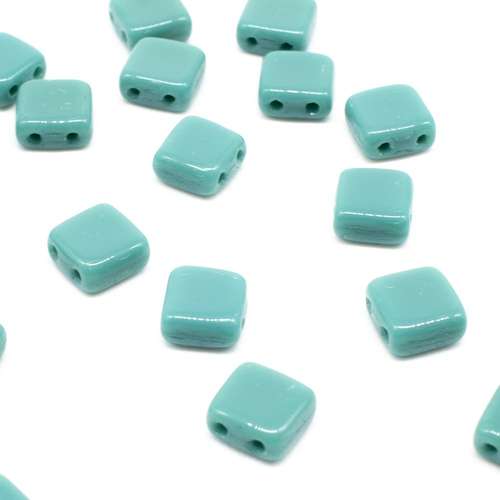 6mm Czech glass glass beads opaque turquoise — pack of 25, high-quality two-hole beads ideal for jewelry making, bead weaving, and crafts