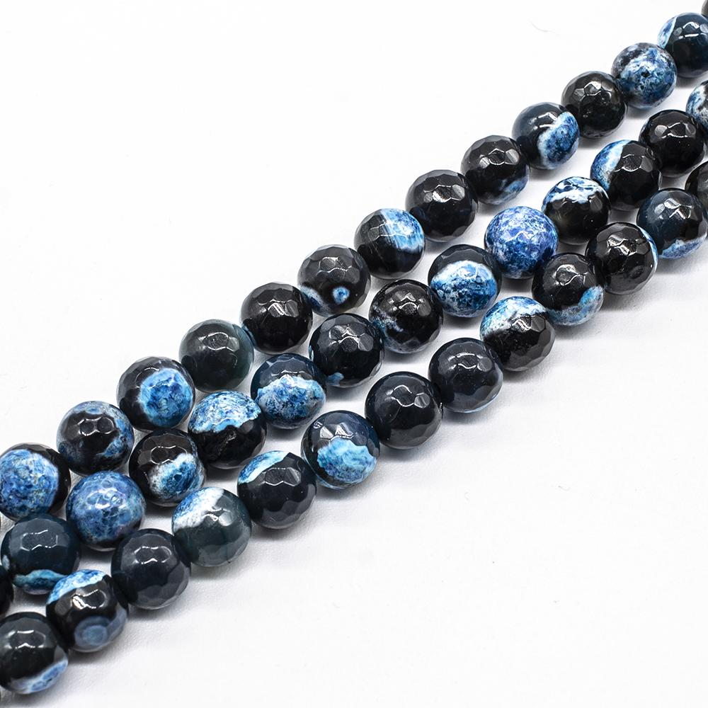Fire Agate Faceted Round 8mm - Blue Black 15" Strand