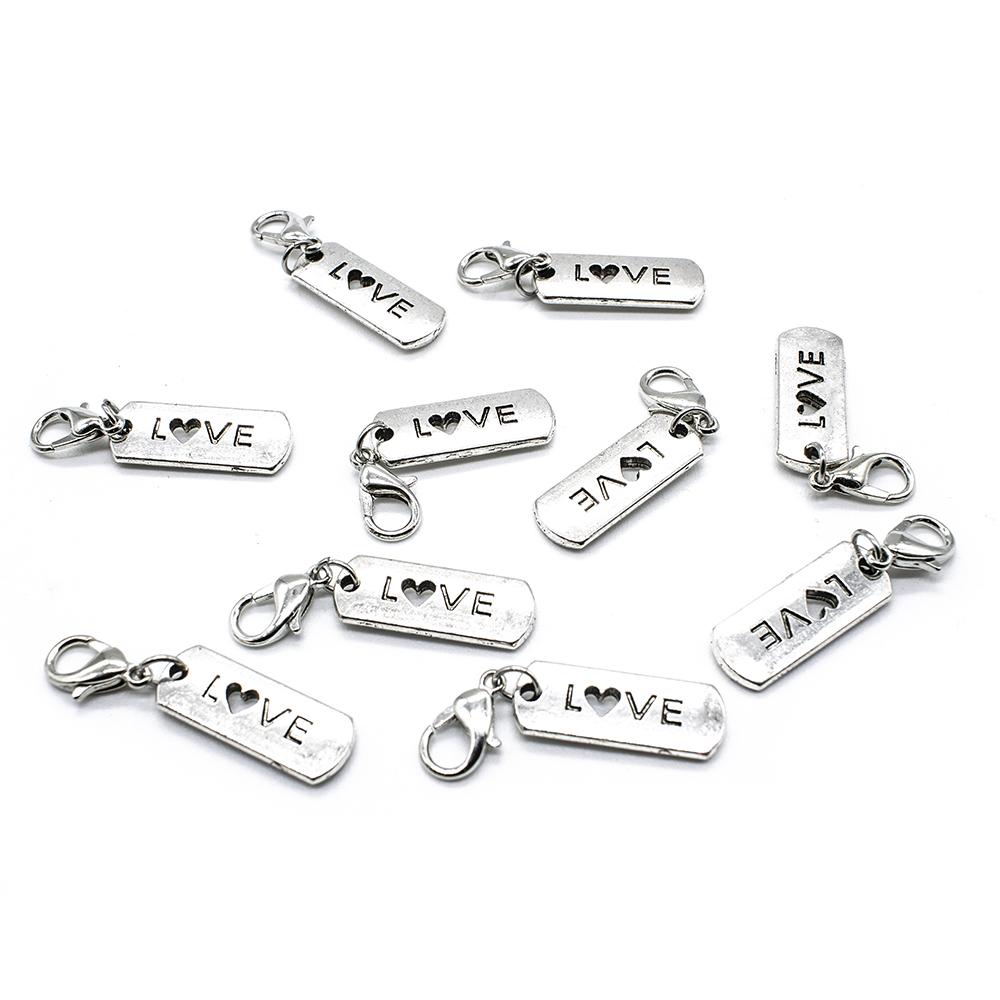 Love Tag Charm with Loster Clasp 21mm - 5pcs
