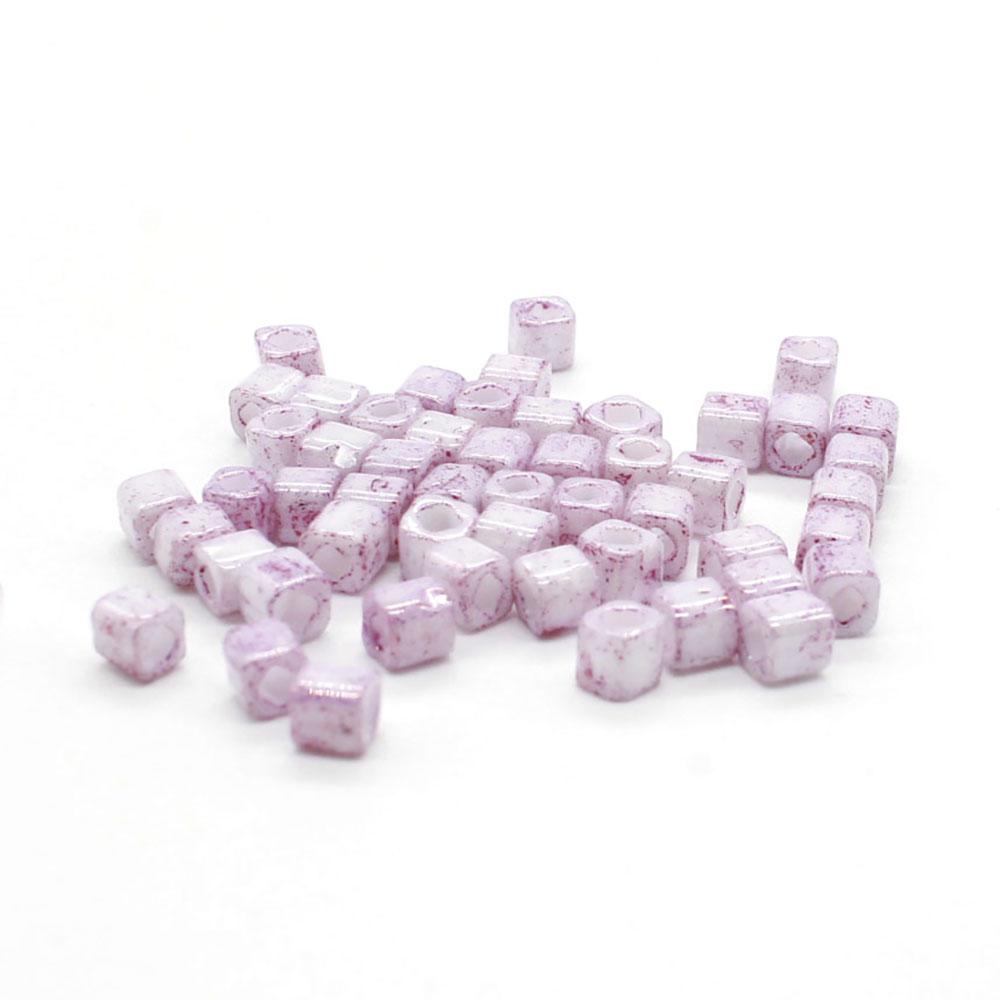 Toho Cubes 4mm 10g -  Marbled Opaque White/Pink