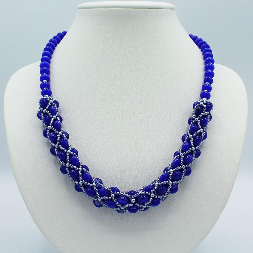 Cateye Tubular Netting Necklace - Royal Blue