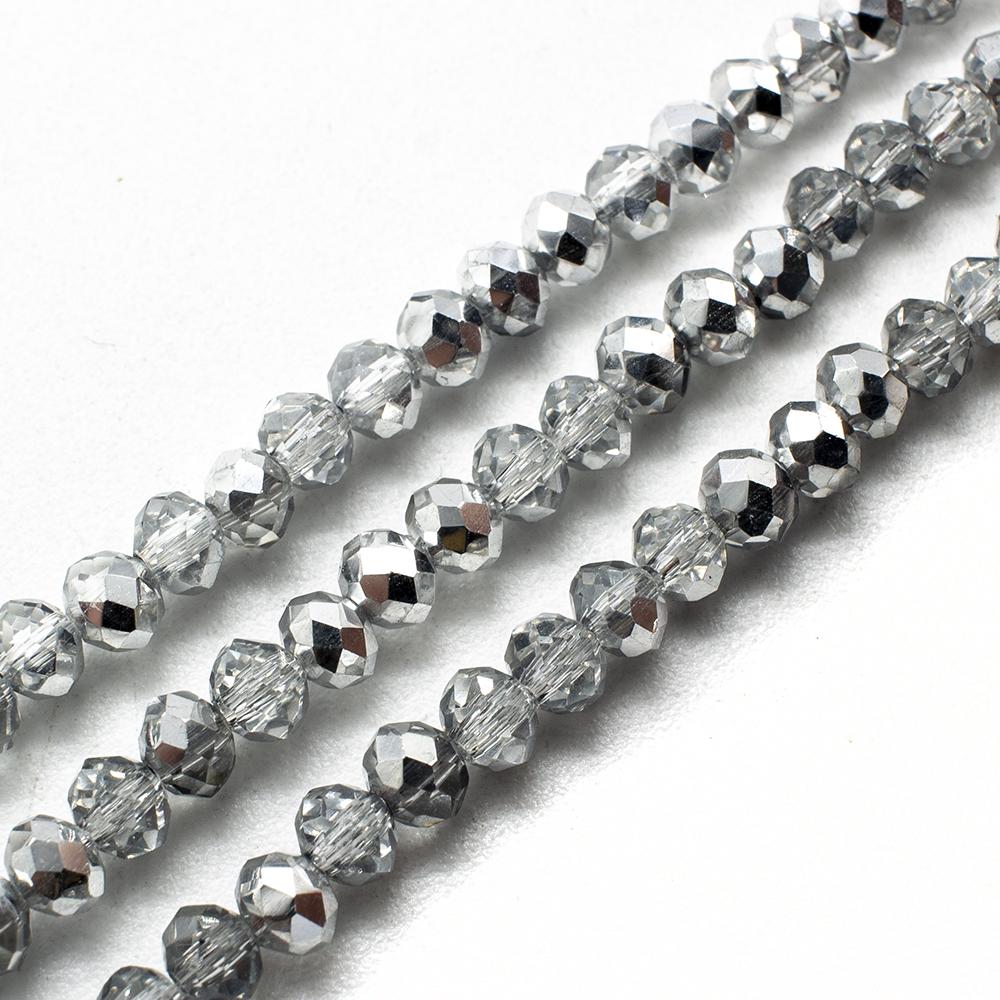 Crystal Rondelle 3x4mm - Half Silver Plate 16" String