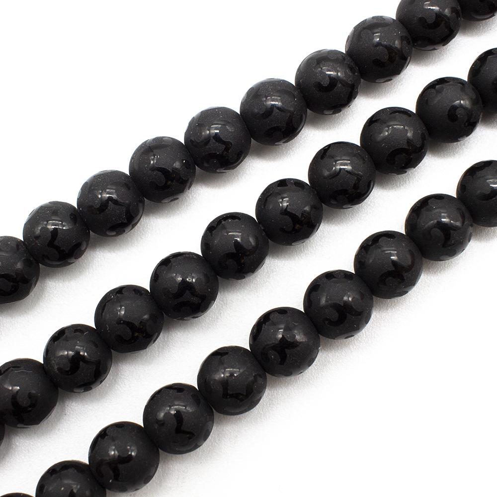 Synthetic Onyx Round Beads 8mm - Number 3 Design