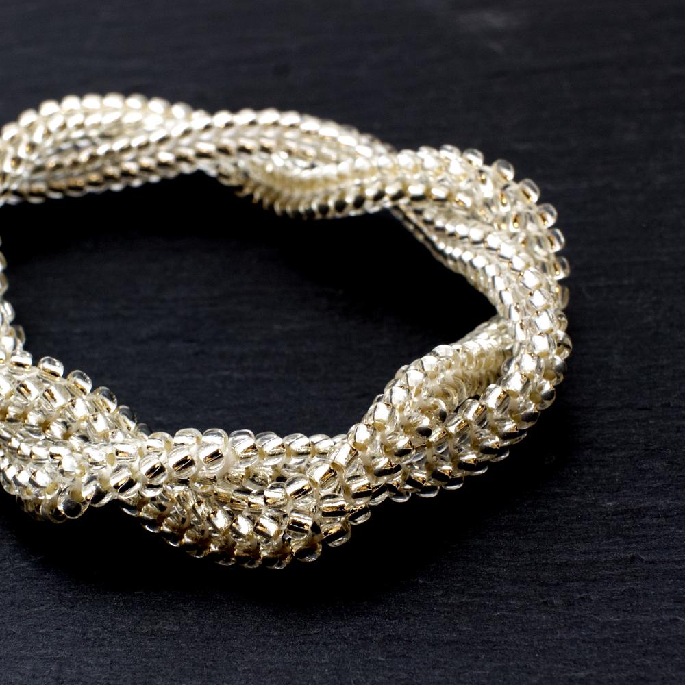 Herringbone Seed Bead Necklace - Silver Crystal