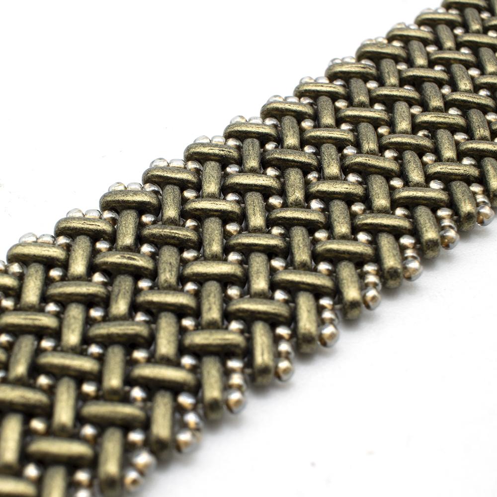 Chevron Stitch Bracelet with Czech Bars - Metallic Suede Gold