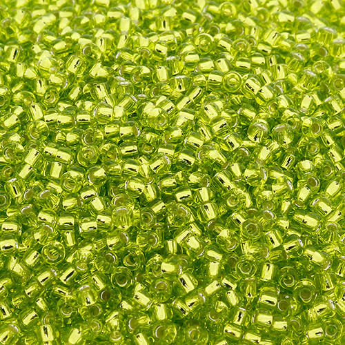 Toho Size 11 Seed Beads 10g - Silver Lined Lime Green