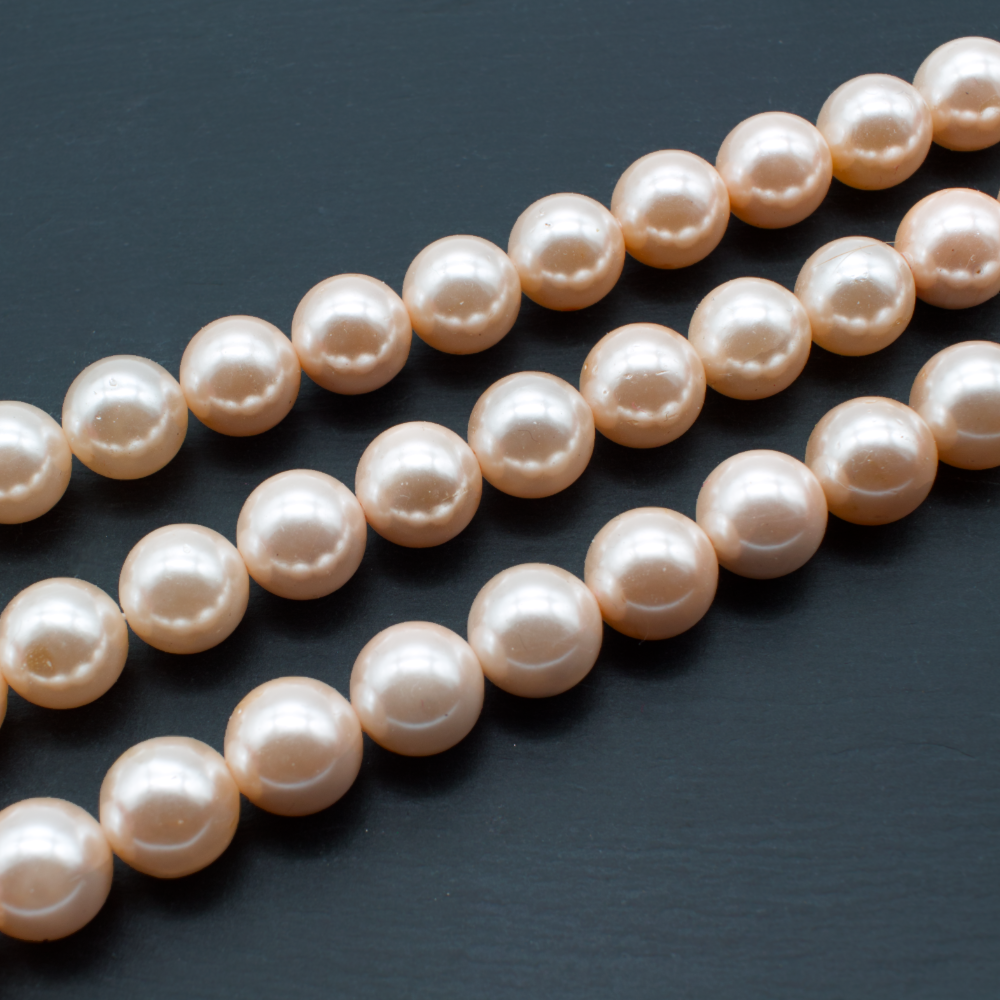 Sea Shell Pearl Beads 10mm Round Cream Pink Hue