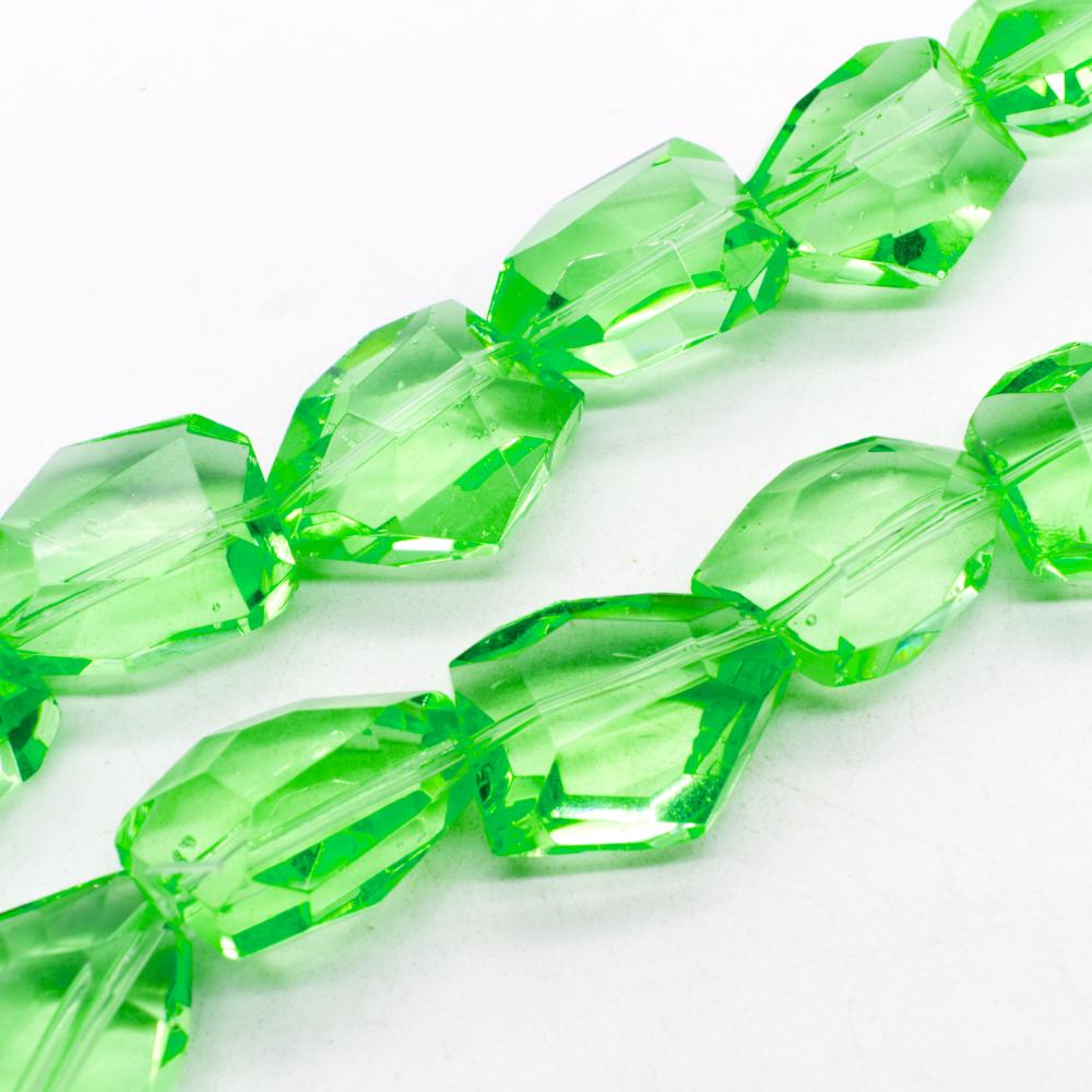Faceted Glass Nugget 22mm - Lime Green 15pcs