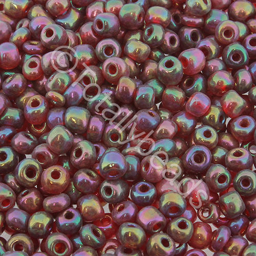 Seed Beads Transparent Rainbow  Dark Red - Size 6 100g