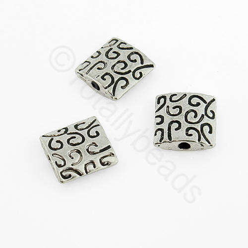 Antique Silver Bead - Squiggle Square 9mm 6pcs