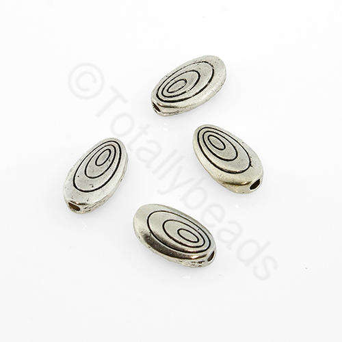 Antique Silver Bead - 10x6 Flat Oval 20pcs
