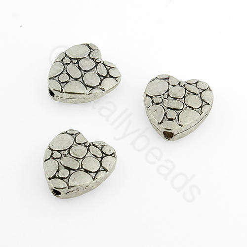 Antique Silver Bead - Pattern Heart 10mm 10pcs