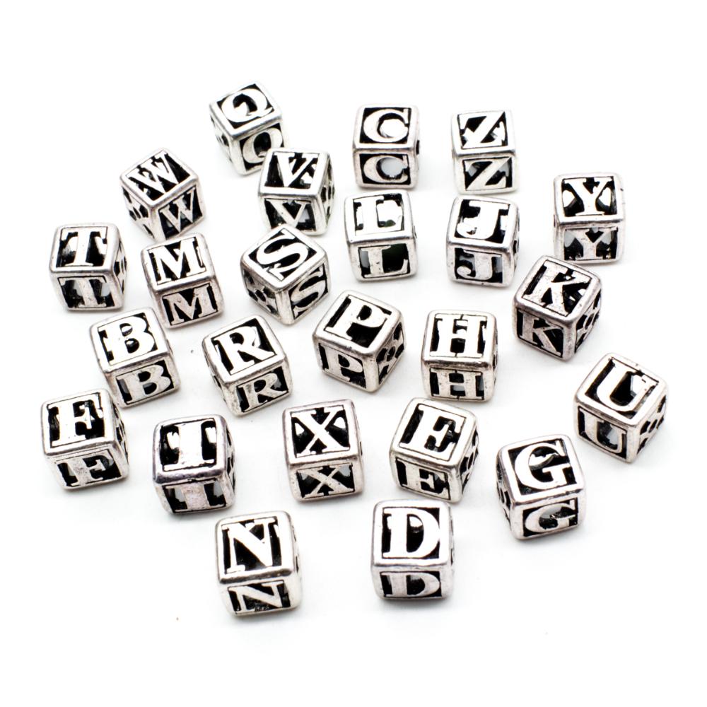 Tibetan Silver Letter Cube Beads Mixed Bundle - 20pcs