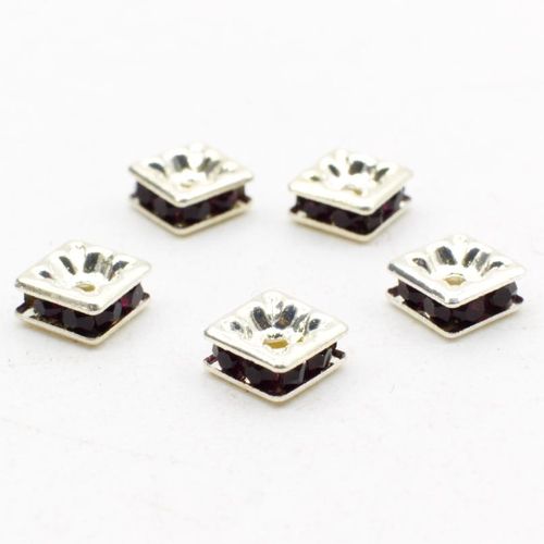 Crystal Diamante Silver Spacer Flat Square 5mm - Amethyst