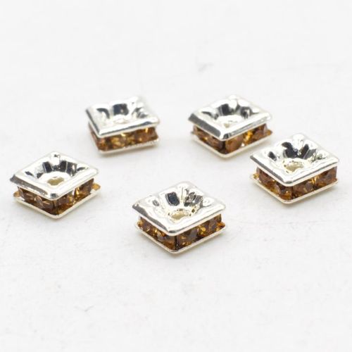 Crystal Diamante Silver Spacer Flat Square 5mm - Topaz