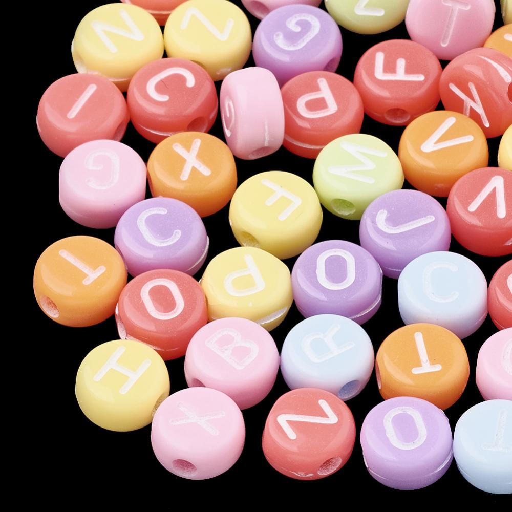Acrylic Alphabet Beads - Flat Round Multicolour 6mm - 400pcs
