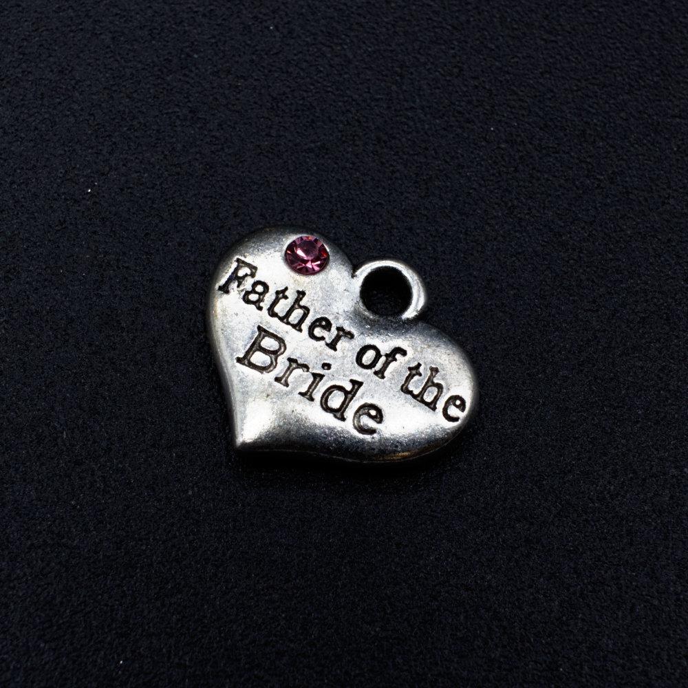 Wedding Charm Heart Antique Silver   Father of the Bride Pink 16 x 14mm for jewellery making