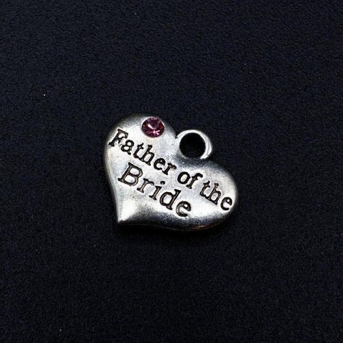 Wedding Charm Heart Antique Silver   Father of the Bride Pink 16 x 14mm for jewellery making