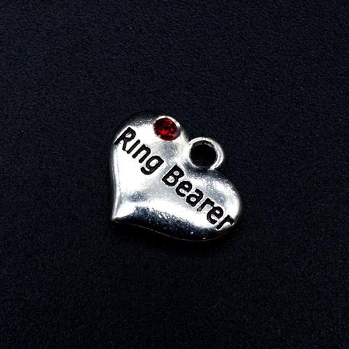 Wedding Charm Heart Antique Silver   Ring Bearer Red 16 x 14mm for jewellery making