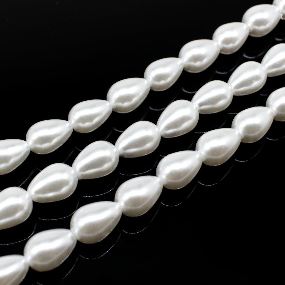 Glass Pearl Drop 6x9mm - Pure White