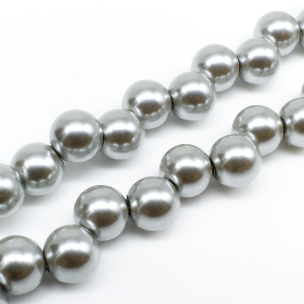 Glass Pearl 8mm Round Off Centre - Silver Grey