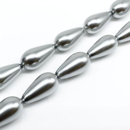 Glass Pearl Drop Beads 8x16mm   Silver Grey for jewellery making