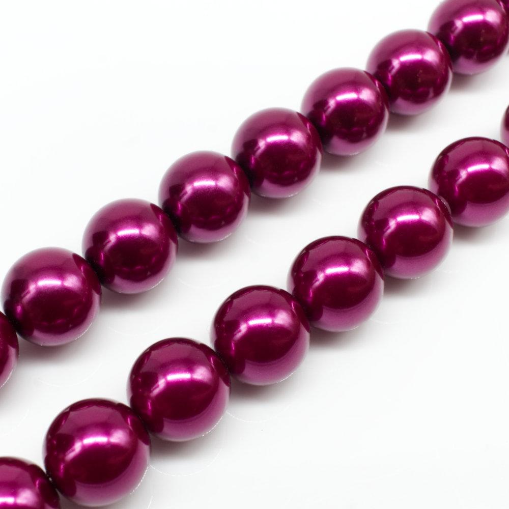 Glass Pearl Round Beads 12mm - Magenta
