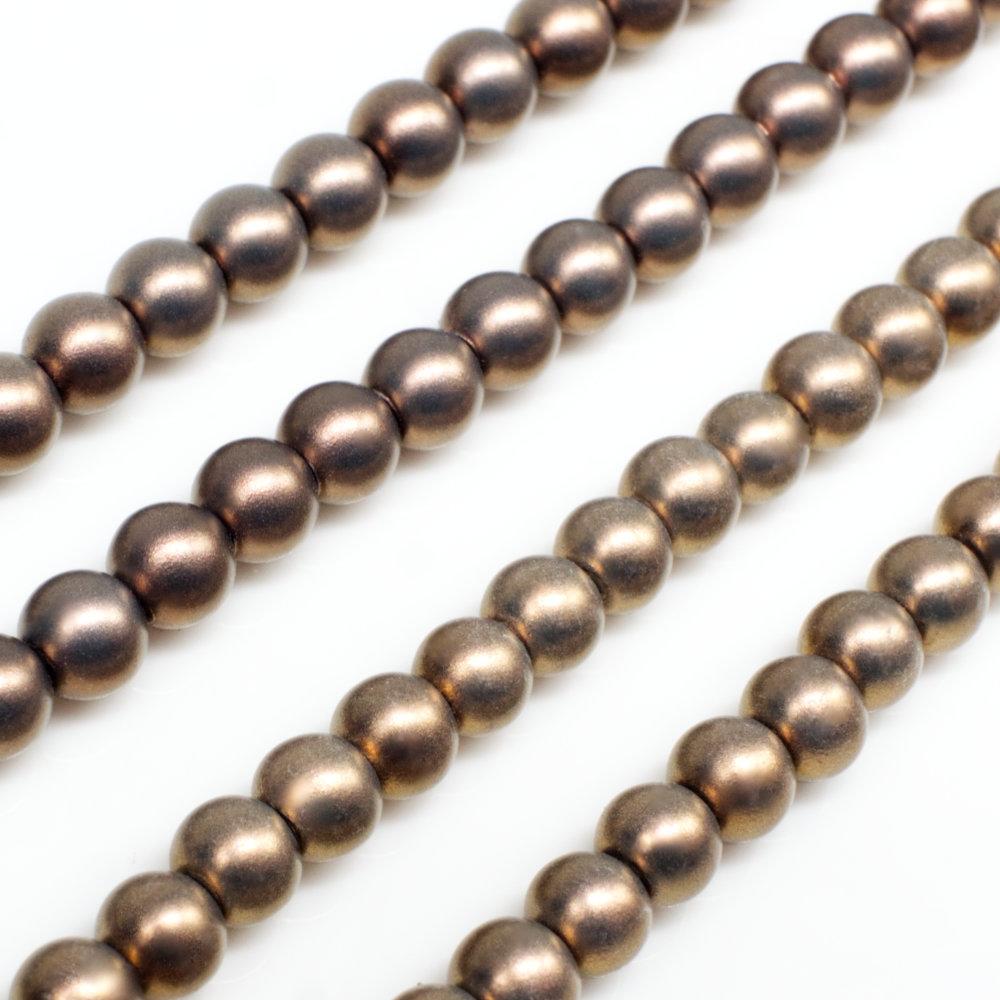 Satin Glass Pearl Round Beads 4mm - Mink