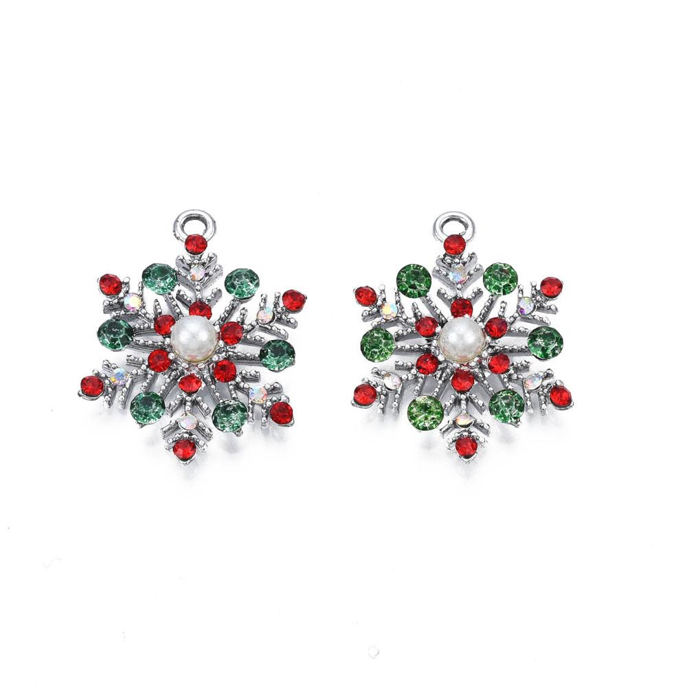 Enamel Christmas Rhodium Charm   Snowflake with CZ 1pc 24 x 20mm for jewellery making