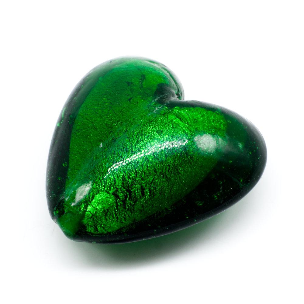 Silver Foil Heart Beads 35mm   Green 1pc for jewellery making
