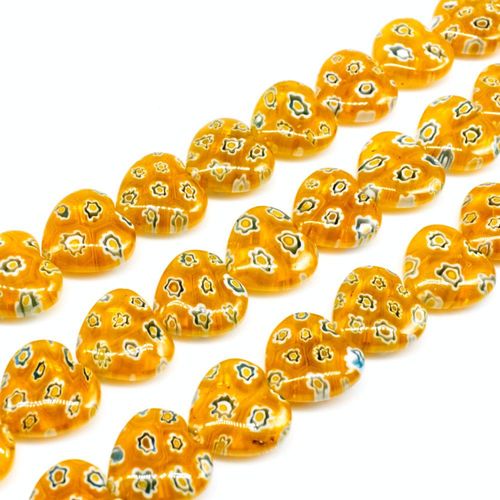 Millefiori Beads Puff Heart Beads 12mm   Yellow for jewellery making