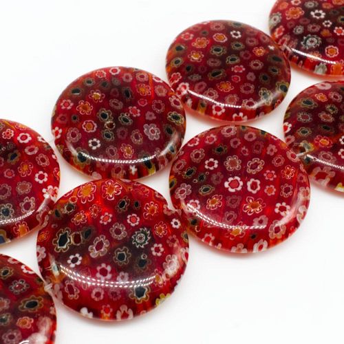 Millefiori 30mm Disc Beads   Red 10pcs for jewellery making
