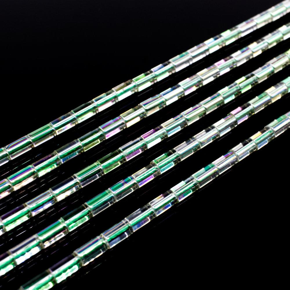 Glass Tube Beads 5mm 15" String   Lime Rainbow for jewellery making