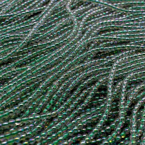 Glass Round Beads 2mm 15" String   Lime Rainbow for jewellery making