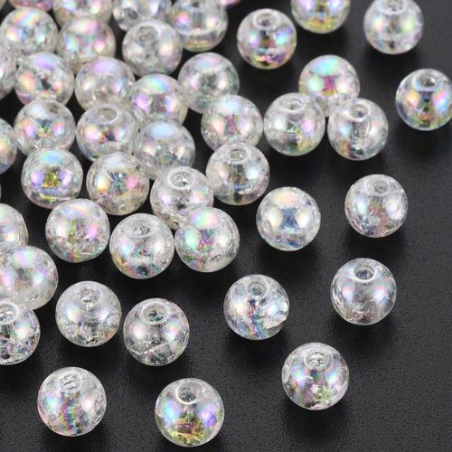 Acrylic Crackle Beads 8mm 100pcs   White AB for jewellery making