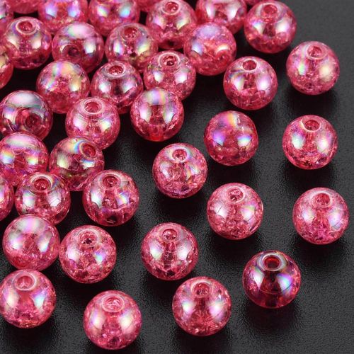 Acrylic Crackle Beads 8mm 100pcs   Cerise AB for jewellery making